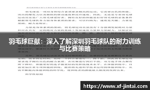 羽毛球巨献：深入了解深圳羽毛球队的耐力训练与比赛策略